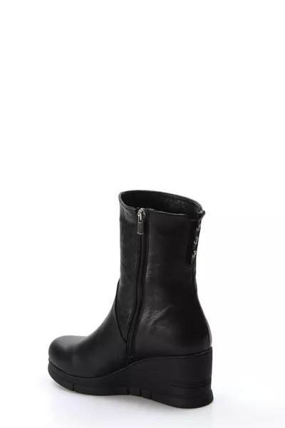 جلد طبيعي الفراء الأسود المرأة أحذية كعب مبطن 