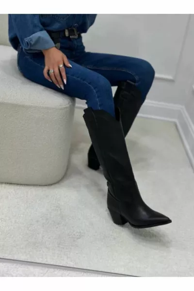 حذاء ماربوتين كاوبوي نسائي بكعب عال - أسود - فلوتر