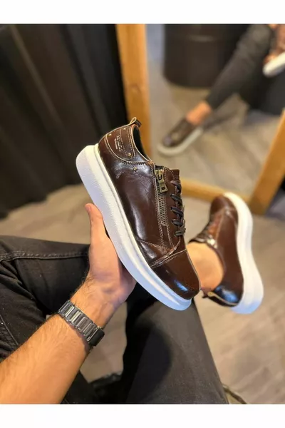 High Sole Casual Shoes Shiny Brown