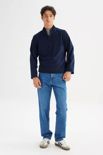 Pile blu navy mezza zip a collo alto, taglio normale Regular Fit