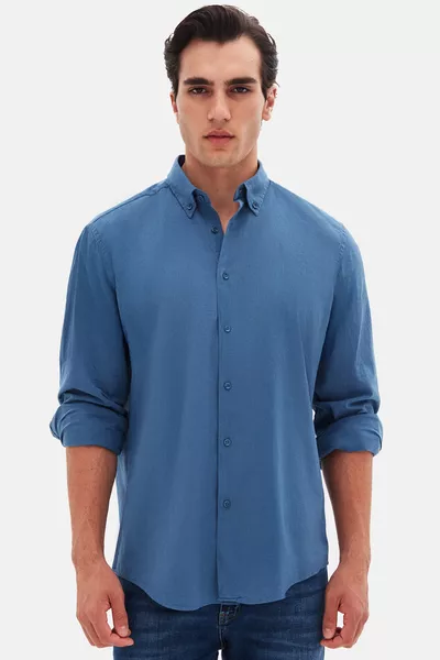 Camicia Ds Damat Comfort in cotone %, effetto lino, collo con bottoni e taglio comodo colore indaco