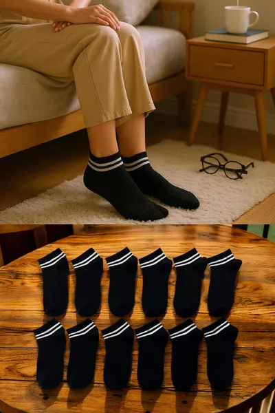 -Pack Economical Black Striped Ankle Socks for Men and Women