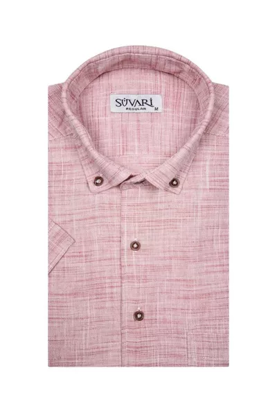 Мъжка червена риза с къси ръкави, свободна кройка, изцяло памук