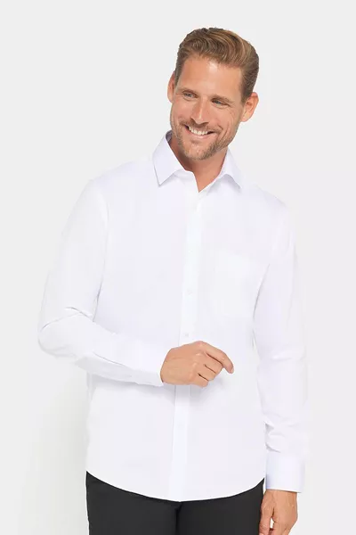 Erkek Regular Fit Klasik Kesim Pamuklu Kolay Ütü Armürlü Beyaz Gömlek