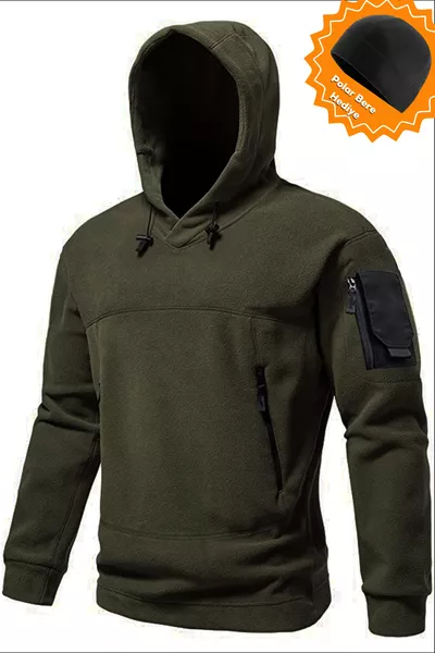 Giacca con cappuccio in pile da uomo Military Sport calda per esterni