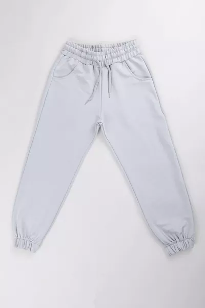 Pantaloni della tuta unisex grigi per bambini e ragazzi con tasche e vita elastica, taglio comodo