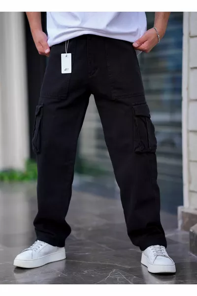 Herren Cargo-Tasche Baggy-Hose in Schwarz