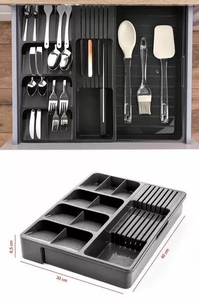 Макси регулируемо чекмедже с плъзгащи се отделения за лъжици и ножове