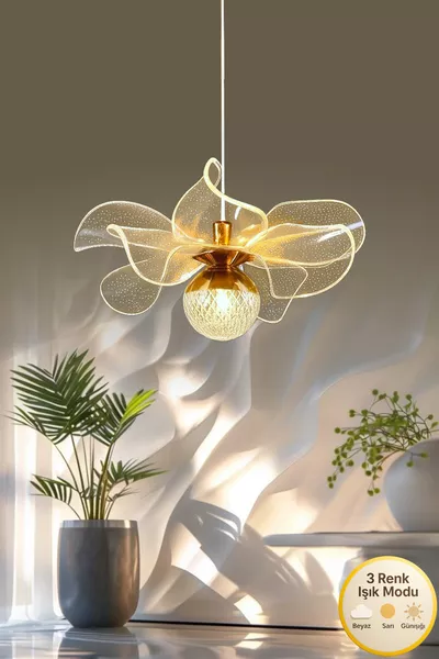 Plafonnier suspendu LED moderne Kleopatra modèle métal doré trois couleurs pour salon, cuisine, salle à manger et chambre