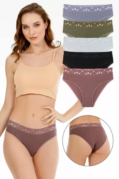 Женские трусики-слип с кружевными вставками и рельефной отделкой, набор из 5 штук