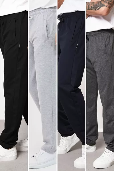 حزمة مكونة من 4 بنطال رياضي رجالي مريح بأرجل مستقيمة، جيوب بسحّاب، وألوان متعددة