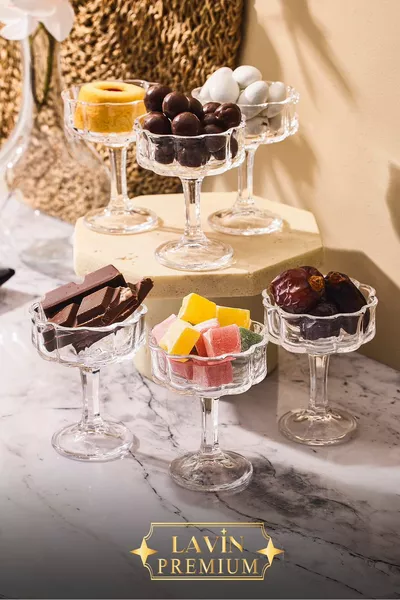 Set of 6 Glass Footed Coffee Side Plates, Turkish Delight/Dessert Bowls, Breakfast Bowls for Serving ml