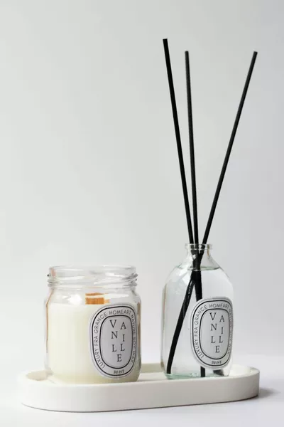 (Тарелка не входит в комплект) Деревянная свеча с ароматом ванили и ароматизатор для комнаты (ПОДСТАВКА НЕ ВКЛЮЧЕНА)