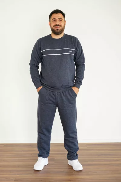 طقم رياضي رجالي إنديغو بتصميم مريح وتفاصيل تطريز