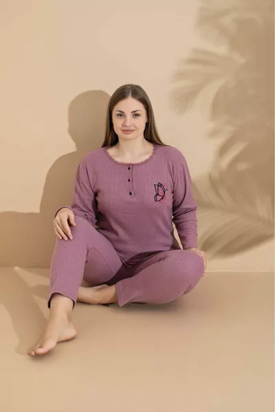 طقم بجامة شتوي واسع للنساء مع أكمام طويلة