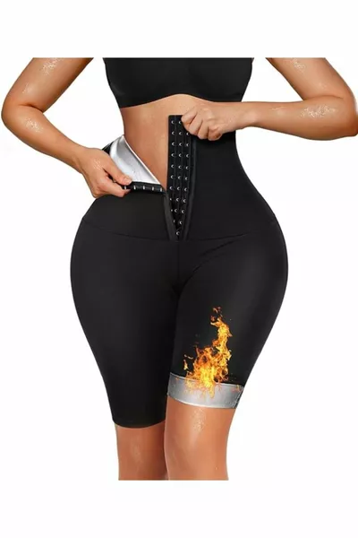 Short de sauna amincissant brûle-graisses, affinant de deux tailles, taille haute avec crochets, short thermal de sauna