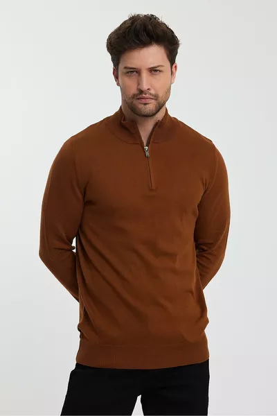 سترة صوف بياقة نصف سحاب بنمط صيد السمك ()