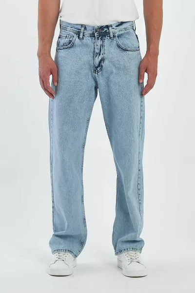 Мужские джинсы оверсайз с высокой талией, широкие штанины, ледяной голубой цвет