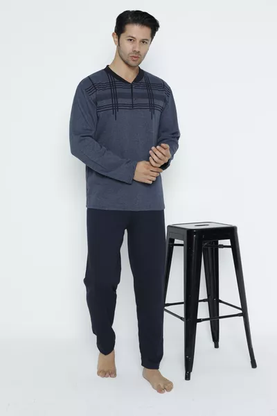 طقم بيجامة رجالي قطعتين (سميك)