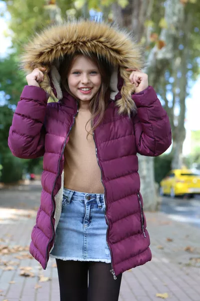 Girls' Purple Extra Soft Padded Hooded Coat with Silver Zipper and Faux Fur Lining