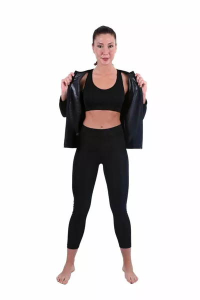 Дамска черна термо сауна блуза с цип, дълъг ръкав (една горна част), отслабваща и потогонна