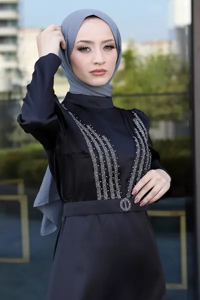 Belt Detailed Evening Dresses  Black