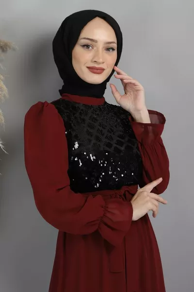 فساتين سهرة شيفون اللب بورجوندي