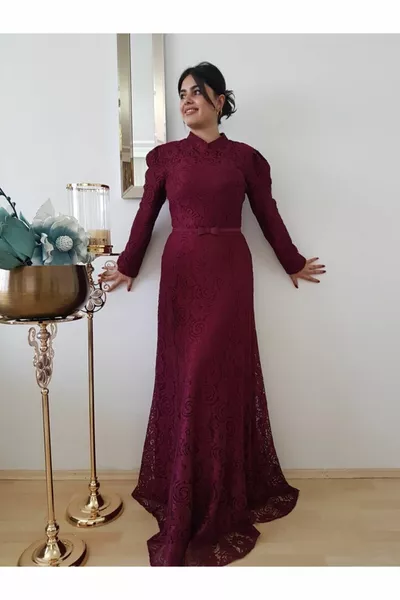 المرأة بورجوندي جبر الحجاب مساء اللباس