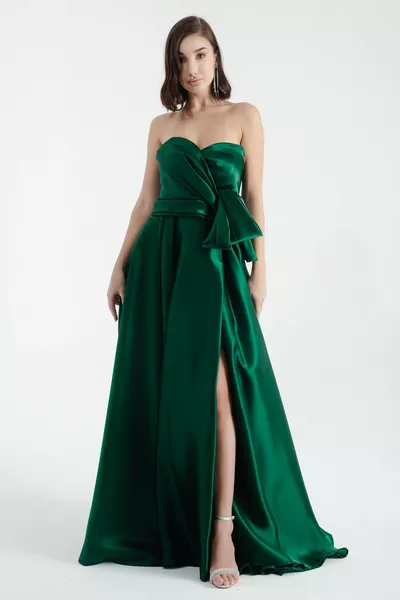 المرأة الزمرد الأخضر حمالة شق فستان مساء طويل