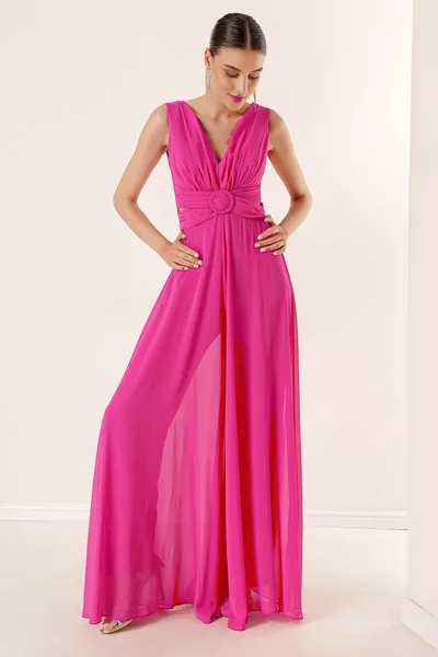 خصر منخفض الظهر الأمامي الرقبة V مبطن جمبسوت شيفون