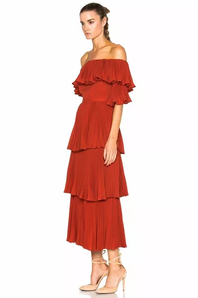 Red Drop Shoulder Maxi Design Dress