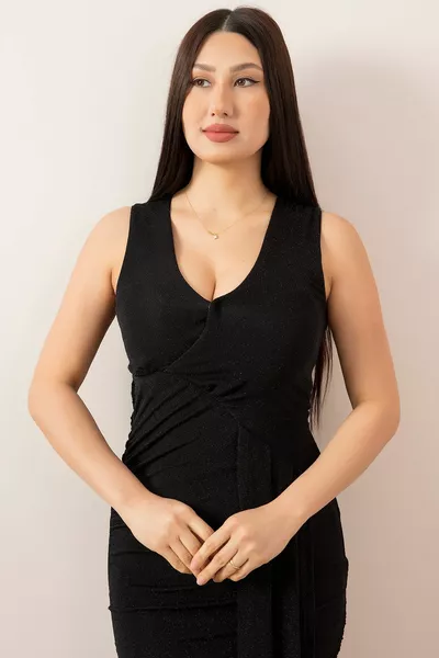 الخامس الرقبة الجانبية التفاصيل قصيرة بريق مساء اللباس 