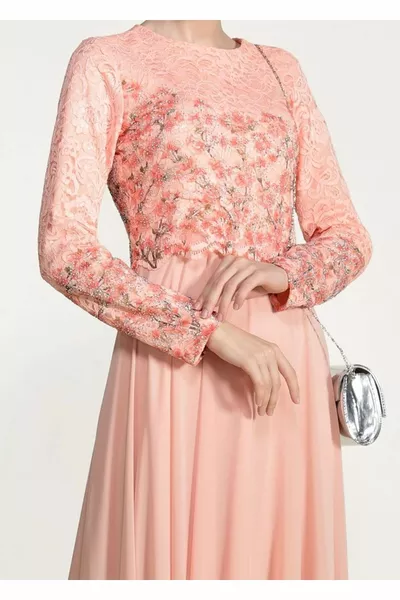 نسائي بودرة (سلمون) جبر مطرزة مساء اللباس 