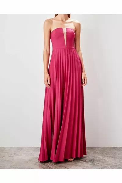 Trägerlose plissierte lange Abendkleider