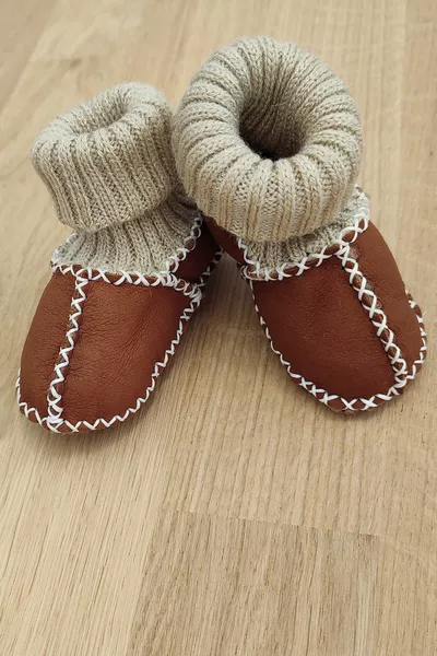Organic Leather Unisex Baby Booties Woolen Natural Baby Socks