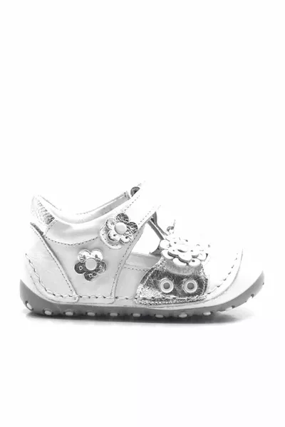 Scarpe estive in vera pelle bianca argento velcro primo passo