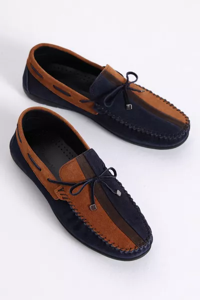 Mocassins en cuir véritable coloré bleu marine pour hommes