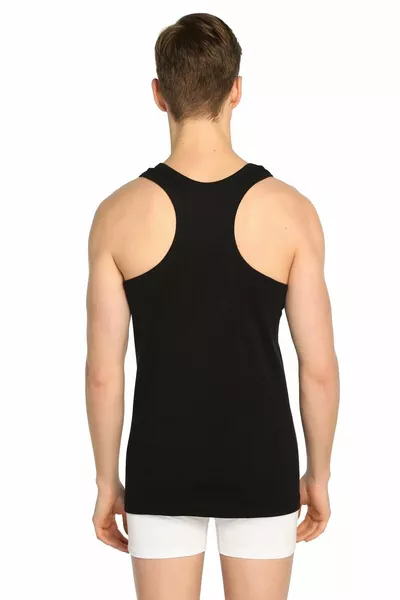 Men's Black Strap 6 Pack Ribbed Sports Tank Top 