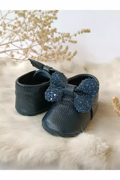 Sofia Stone marineblauwe echt lederen babymocassins