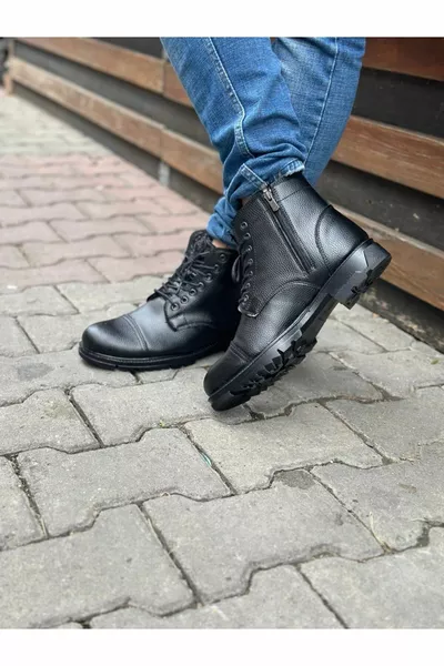 RUTSCHFESTE SOHLE MIT PELZSCHNÜRSENKELN UND REISSVERSCHLÜSSEN WASSERDICHTE UND KÄLTEBESTÄNDIGE FREIZEITSTIEFEL FÜR HERREN