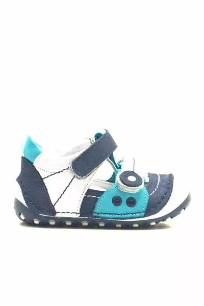 جلد طبيعي أزرق فيلكرو الصيف الخطوة الأولى أحذية الطفل