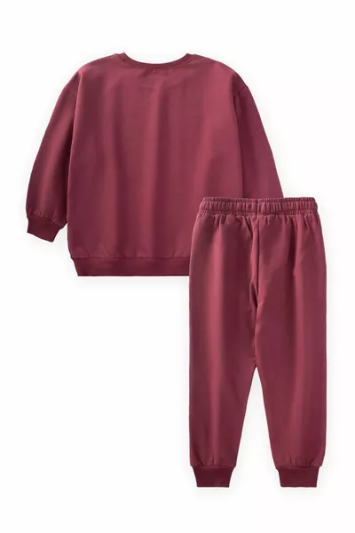 Printed Bedioca Detailed Sweatshirt Set 3-8 Years Burgundy