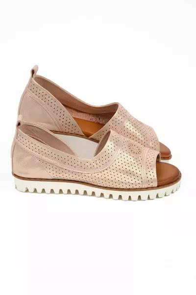 Sandali da donna in vera pelle cipria - Scarpe estive comode ed eleganti con suole Eva