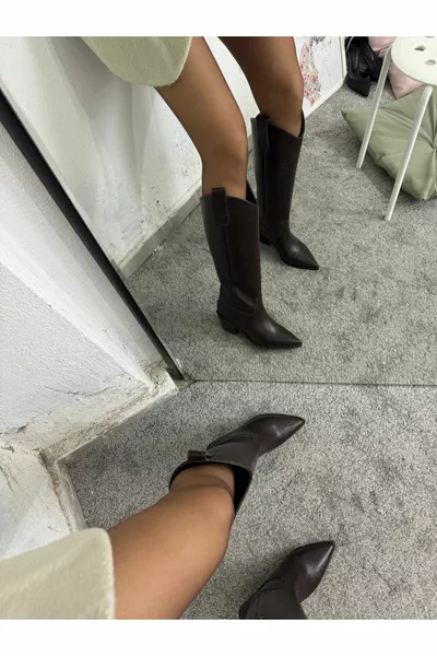 Bitterbruine echt lederen cowboylaarzen voor dames