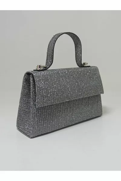 Дамска платинена блестяща вечерна чанта