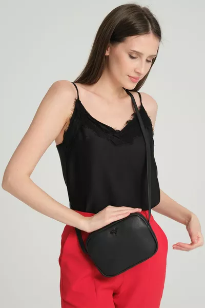 Liberty Adjustable Crossed Hand Sleeve Zippered Black Women's Mini Bag With Shoulder Strap