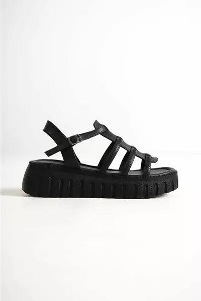 Miami Zwarte Hoge Zool Zijgesp Open Front Zomer Dames Sandalen Schoenen