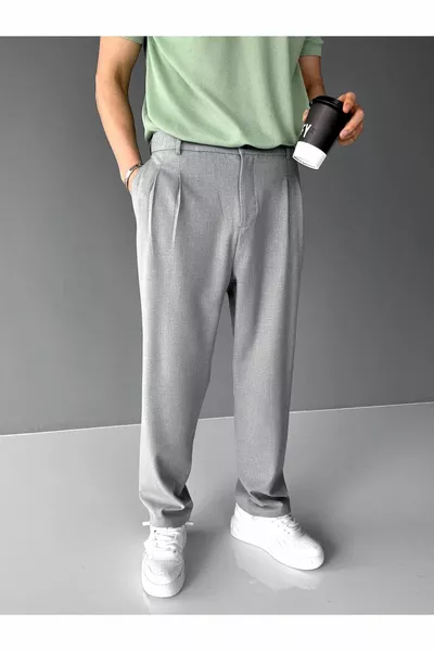 Pantalon Homme Baggy Fit Tissu Gris