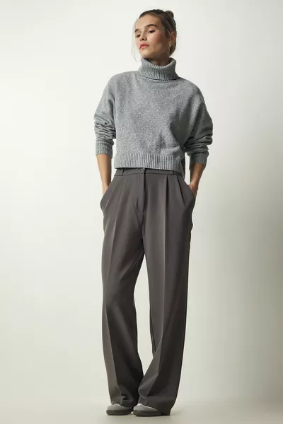 Pantalon Palazzo Gris Poche Femme 