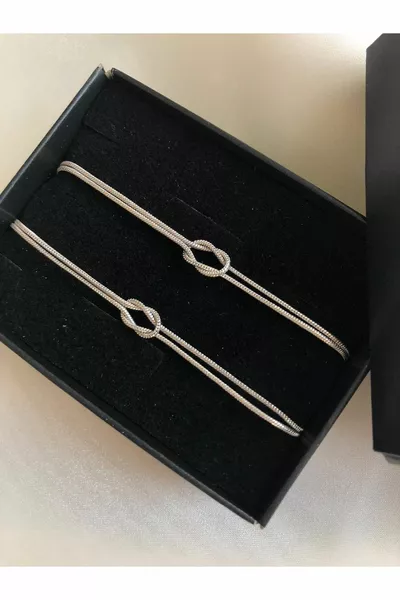 Серебряный двойной браслет с узлом